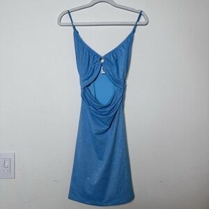 strapless open back dress Vivienne Premium Embellished Plunge Asymmetric Maxi Dress in Sky Blue main image 1